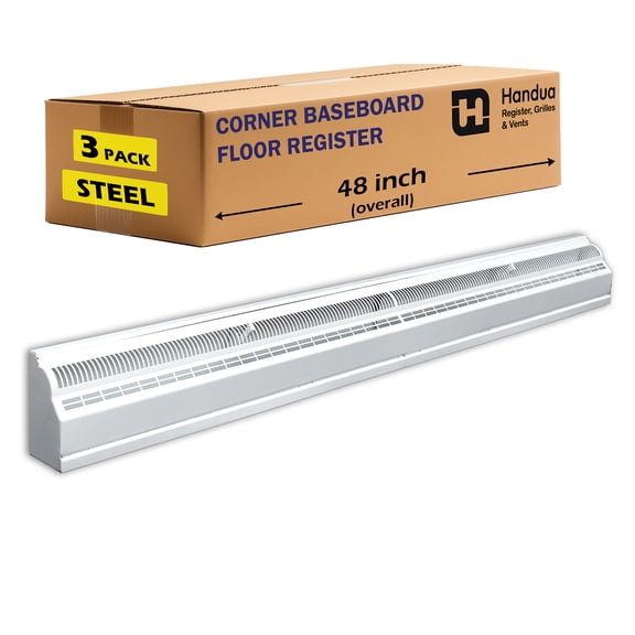 [3 Pack] Fits 48-Inch Baseboard Space | Baseboard Air Register Grille | 48" External Length Vent Cover Grill | Adjustable Lever for Air Flow Control | Removable Faceplate | White