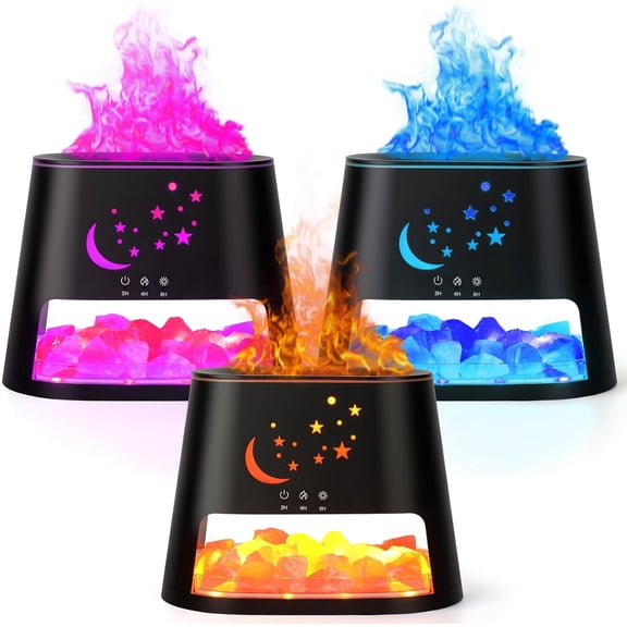 3 Pack Flame Essential Oil Diffuser 260ml Ultrasonic Aroma Diffusers with Cool Mist Himalayan Salt Lamp 8 Colors LED Light with Remote Control for Home Bedroom Office Spa Yoga Room Gift