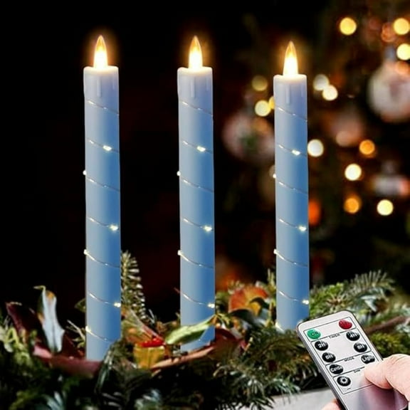 3 Pack Flameless LED Candles with Embedded String Lights, Flickering Battery Operated Candles with Remote Timer for Romantic Ambiance and Home Decoration