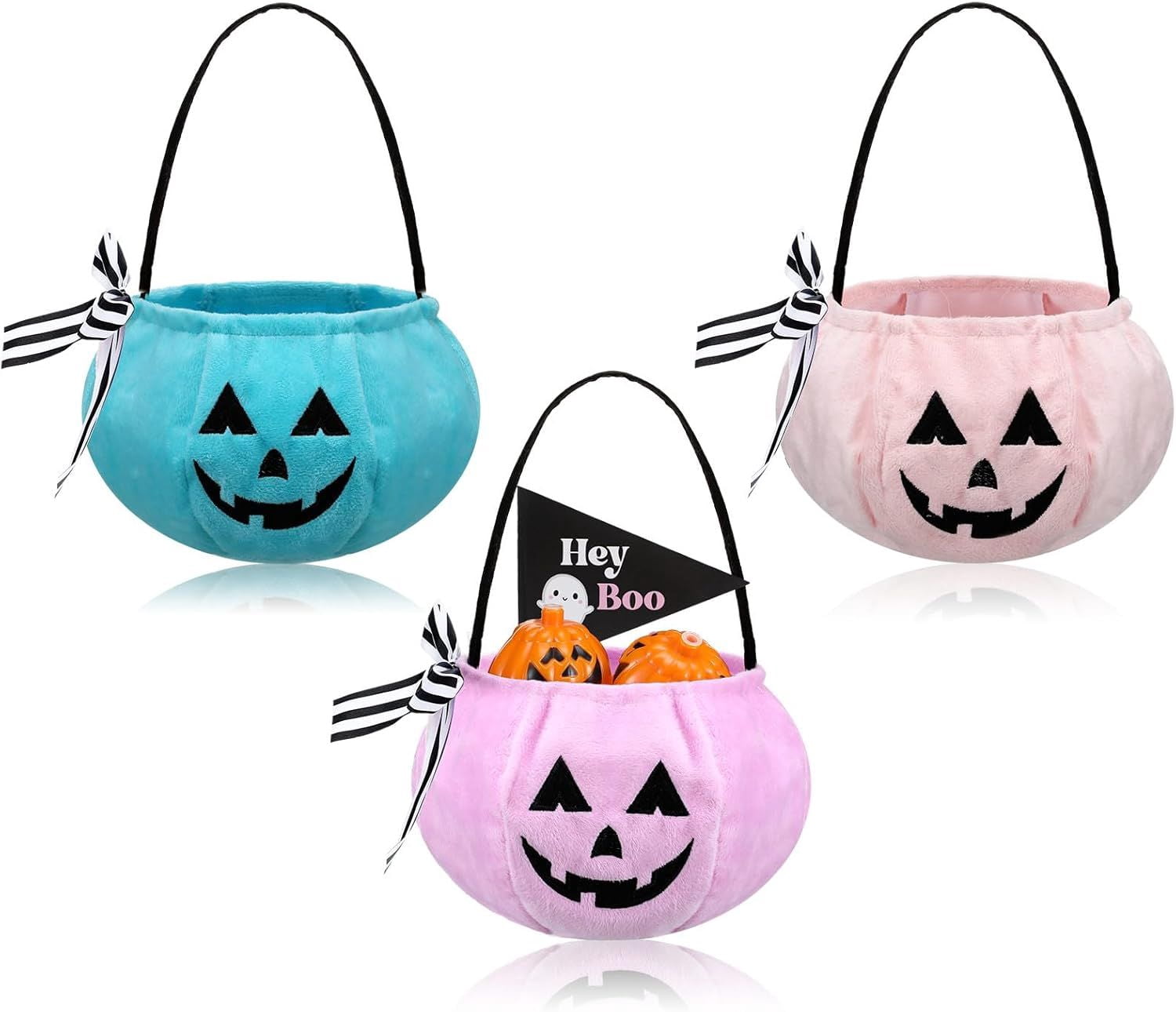 3 Pack Flannel Pumpkin Candy Basket Halloween Boo Basket for Trick or Treat