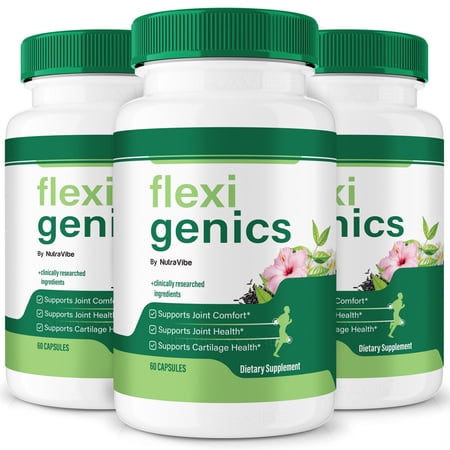 (3 Pack) Flexi Genics Pills, FlexiGenics Advanced Joint Support Supplement, All Natural Formula for Better Body Movement, Max Strength Capsules for Flexibility, Reviews (180 Capsules)
