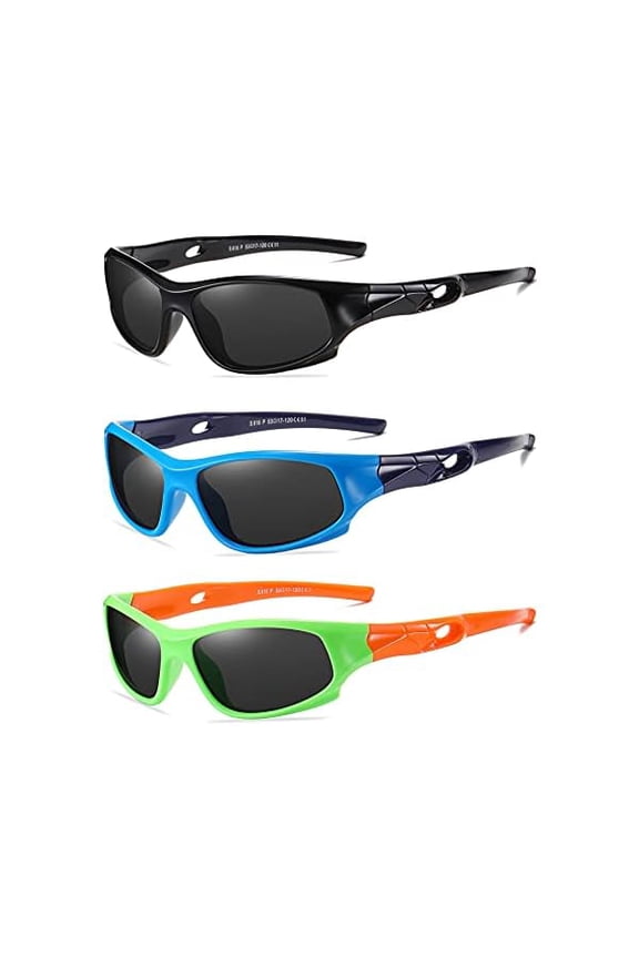 3 Pack Flexible Kids Polarized Sunglasses For Boys Girls With Strap, Sport Sunglasses for Children Age 3-10.