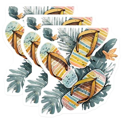 (3 Pack) Flip Flop Decals - Summer Beach Theme - Tropical Plant Decor - 3 Inches On Longest Side - Easy Peel & Apply - Made in USA - 3MCS8093