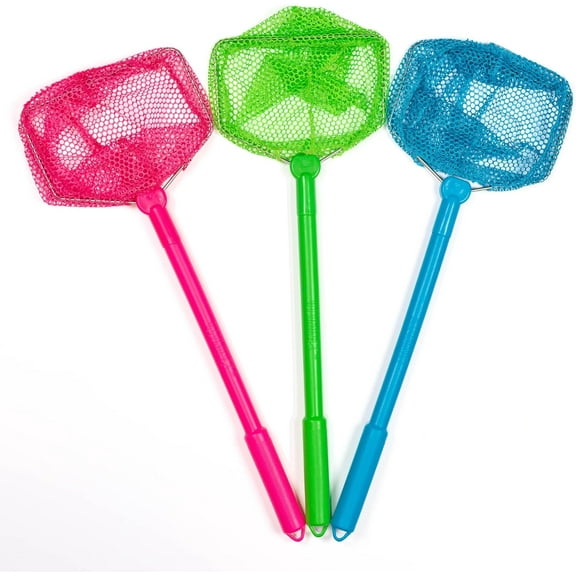 3 Pack Floating Beach Nets - No Assembly Required Kids Beach Net - Beach Toys for Kids - Kid Fishing Nets - Butterfly, Shelling, Crab & Critters Net - Pink, Green & Blue