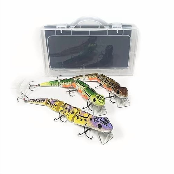 3-Pack Floating Segmented Lizard/Snake Lure for Largemouth Bass, Smallmouth Bass, Musky & Pike; Moves Like a Real Snake