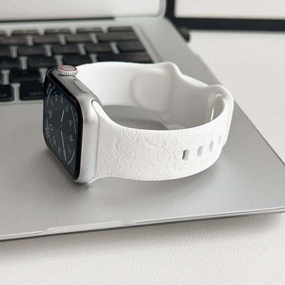 3 Pack Floral Engraved Silicone Bands Compatible with Apple Watch Band 38mm 40mm 41mm Women, Soft Sport Wildflower Strap for iWatch Ultra Series 9 8 SE 7 6 5 4 3 2 1,White