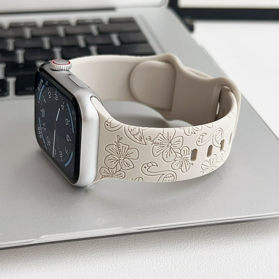 3 Pack Floral Engraved Silicone Bands Compatible with Apple Watch Band 42mm 44mm 45mm 49mm Women, Soft Sport Wildflower Strap for iWatch Ultra Series 9 8 SE 7 6 5 4 3 2 1, Starlight