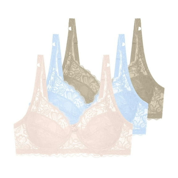 3-Pack Floral Lace Underwire Bras Womens Plus Size Plunge Push Up T-Shirt Bras Support Demi Padded Bralette, 34/75C