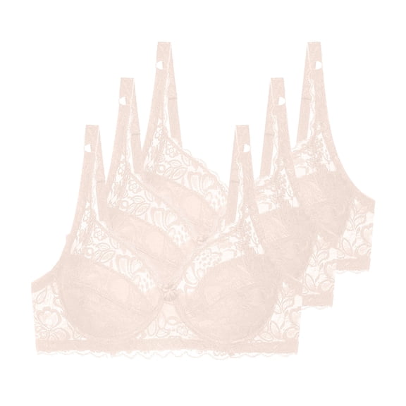 3 Pack Floral Lace Underwire Bras Womens Plus Size Plunge Push Up T-Shirt Bras Support Demi Padded Bralette, 38/85B