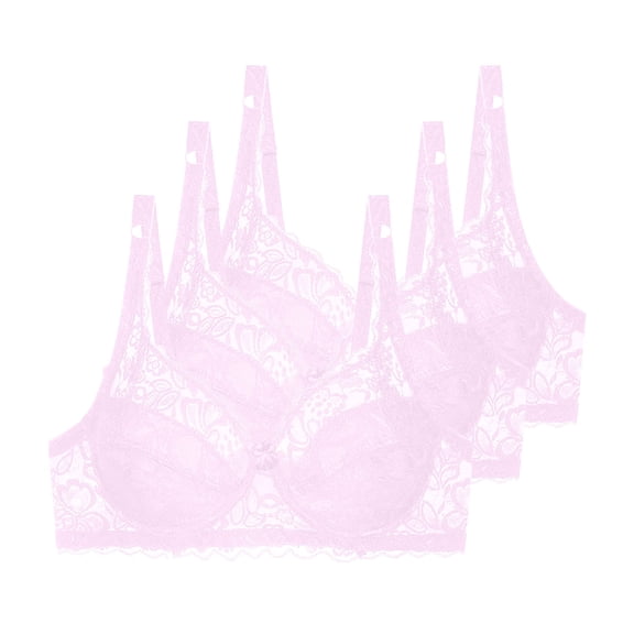 3 Pack Floral Lace Underwire Bras Womens Plus Size Plunge Push Up T-Shirt Bras Support Demi Padded Bralette, 40/90B