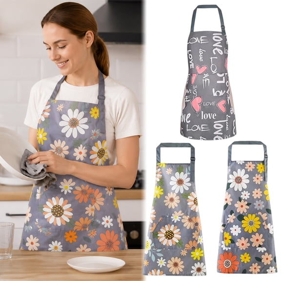 3 Pack Floral Printed Aprons for Women, Waterproof Cooking Aprons with Adjustable Strap & Pocket