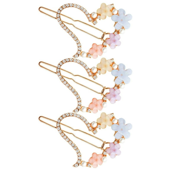 3 Pack Floral Rhinestone Hair Clips for Women Girls Elegant Gold Metal Hair Accessories Decorative Barrettes