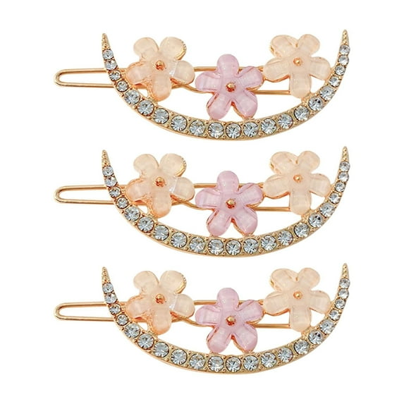 3 Pack Floral Rhinestone Hair Clips for Women Girls Elegant Metal Gold Hair Accessories Decorative Barrettes