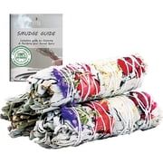 3 Pack Floral White Sage Smudge Sticks with Instructions | MORNING GLORY | Smudging Sticks with Flowers for Positive Vibrations