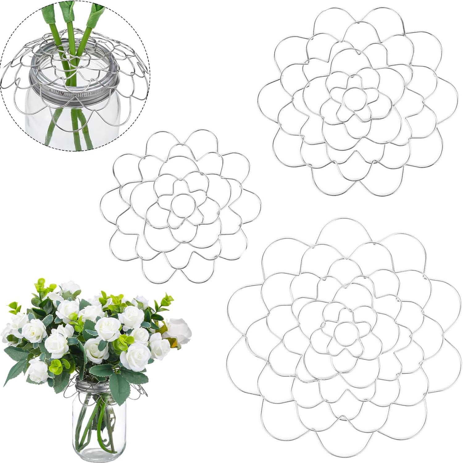 3 Pack Flower Arranger Grid for Vase,Bexikou 3 Sizes Stainless Steel Flower Arrangement Holder