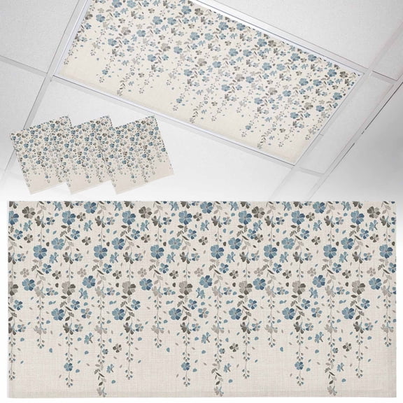 3 Pack Flower Blue Fluorescent Light Covers for Ceiling Lights Grey Cherry Blossoms Cotton Linen Background Magnetic Ceiling Light Covers Overhead Light Filters for Office Classroom Home