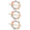 thumbnail image 1 of 3 Pack Flower Hair Clips for Girls and Ladies - Cute Rhinestone Decorative Metal Gold Accessories, 1 of 8