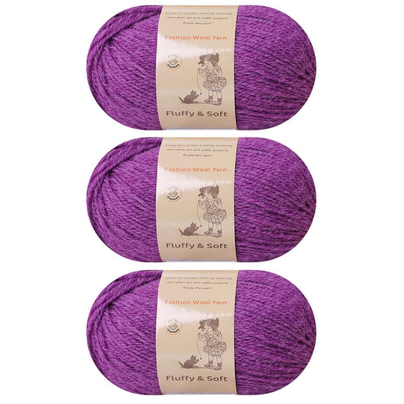 3-Pack Fluffy Wool Yarn by Yonkey Monkey. Lightweight and Soft. Knitting Crochet DIY Art Crafts (Dream Purple 035)