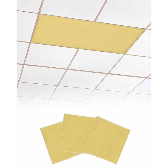 3 Pack Fluorescent Light Cover for Ceiling Lights, Light Yellow Magnetic Classroom Light Filters 4x2 Feet, Minimalist Modern Solid Color Yellow Decorative Ceiling Shade Panel for Office