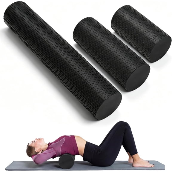 3 Pack Foam Roller Set Black 12''/18''/36'' Soft Density Massage Roller for Deep Tissue Massage Full Body Muscle Recovery Kit Firm Exercise Equipment for Home Gym Sports Yoga & Pilates