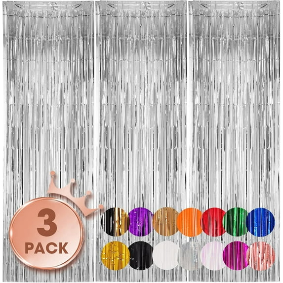 3 Pack Foil Curtain Backdrop Silver Metallic Tinsel Foil Fringe Curtains Photo Booth Props for Birthday Wedding Engagement Baby Shower Bachelorette Christmas Holiday Celebration Party Decorations