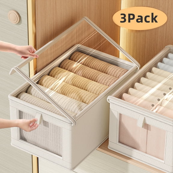 3 Pack Foldable Fabric Storage Bins with Lids for Cloth Organization collapsible fabric storage bin White