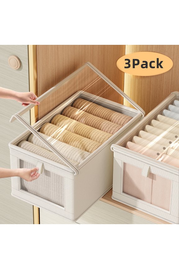3 Pack Foldable Fabric Storage Bins with Lids for Cloth Organization collapsible fabric storage bin White
