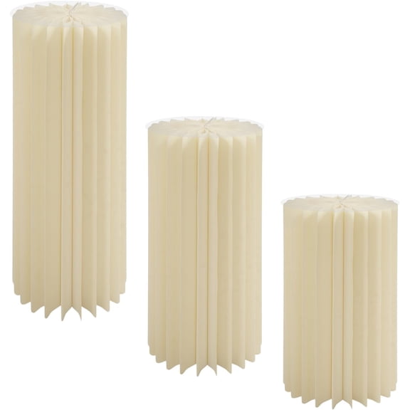 3-Pack Foldable Paper Column Display Stands, 23.6/31.5/39.4 Inch Tall Cylinder Pedestals for Desserts Flowers Decor, 88 lbs Capacity Each, White/Beige for Wedding Party Centerpiece