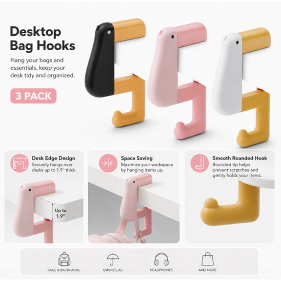 3 Pack Foldable Purse Hooks for Table, Handbag Holders for Desk and Travel, TIKA