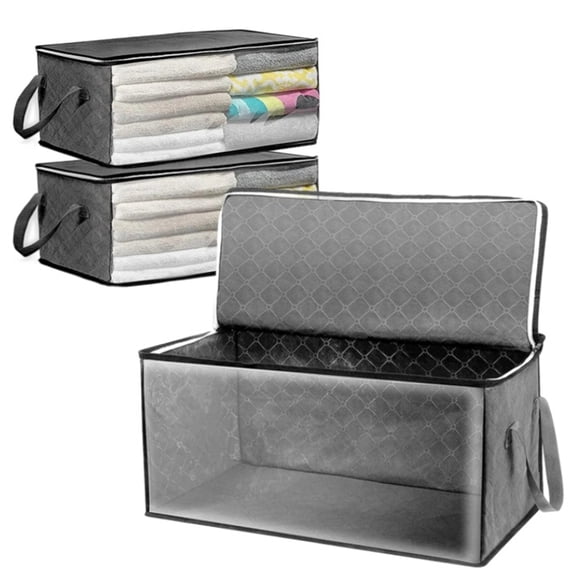 3 Pack Foldable Quilt Organizers,Gray Dust-Proof Clothes Storage Bin,Non-Woven Fabric Sweater Container with Handle,Large Capacity Sundries Bag,for Clothing Bedding By TGY