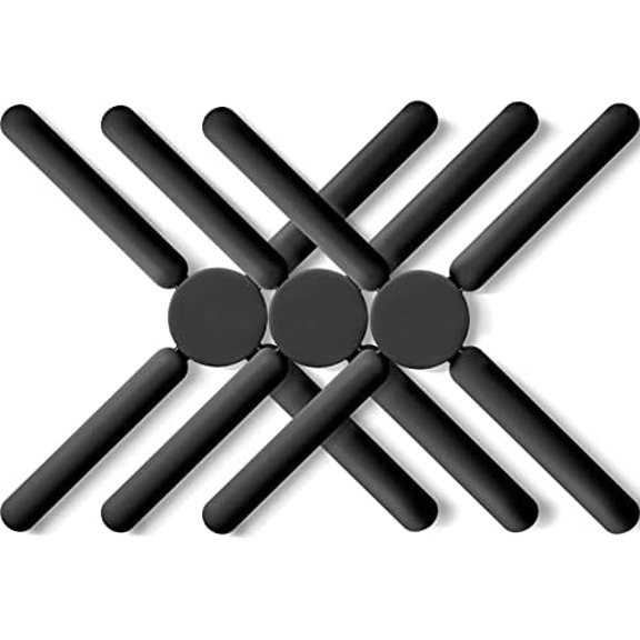 3/Pack Foldable Silicone Trivets,  Folding Trivets, Non-Slip Collapsible Cross Compact Design Expandable Silicone Pot Holder, Black