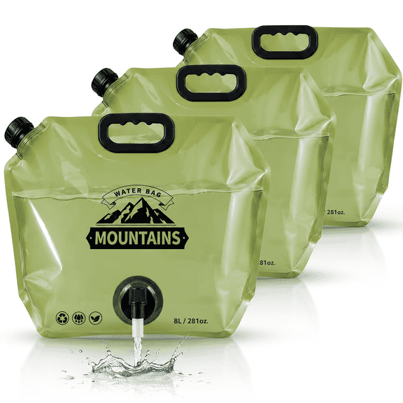 Foldable Water Storage Bags, 3 Pack, 8L/2.1 Gallon, Leakproof with Spigot for Camping and Emergency Use