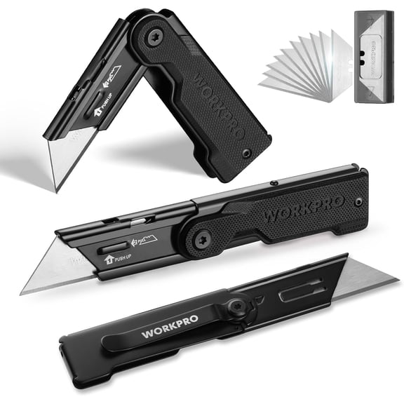 3-Pack Folding Utility Knife Set, G10 Handle Box Cutter with 10 Extra SK5 Blades, Quick-Change Razor Knife with Belt Clip, EDC Utility Knife for DIY, Office, Home, Arts & Crafts Black