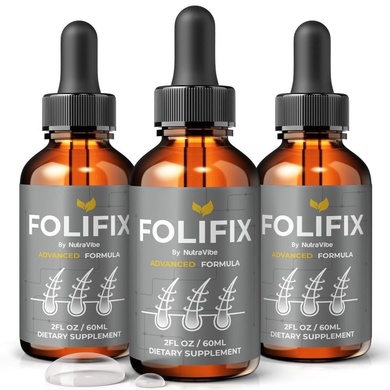 (3 Pack) Folifix Hair Growth Formula, Support Drops For Beautiful Hair, All Natural Liquid Formula for Shine and Healthy Scalp, Official Folifix Enriched Gotas Review (90 Servings)
