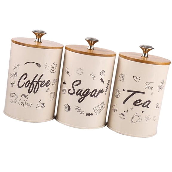 3 Pack Food Storage Canister -Food Storage Canister with Airtight Bamboo Lid, Food Storage Jar for chen Serving for Coffee, Sugar, Tea, Flour
