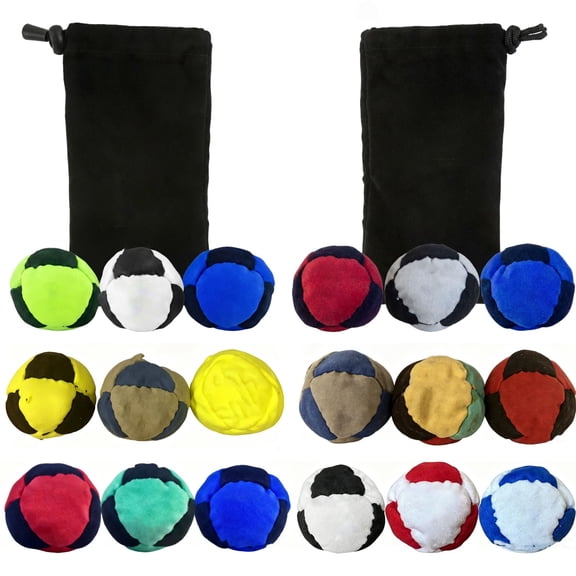 3 Pack Footbag with Drawstring Pouch - Sand Filled 8-Panel Synthetic Suede Hacky Footbag, Assorted Colors Foot Bags Sack for Beginners & Freestyle Players