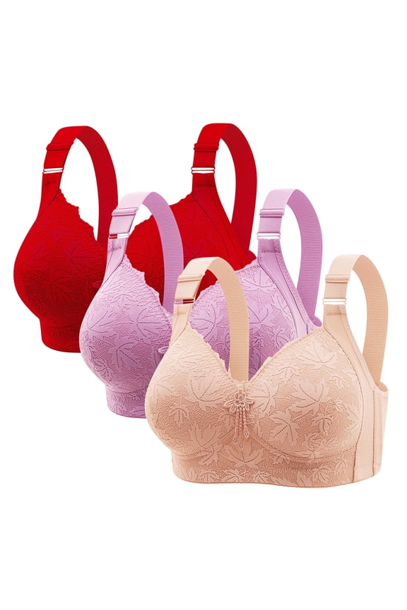 3 Pack For Women Plus Size Wireless Ruffle V Neck Adjustable Strap Push Up Comfortable Bra Fashion Printed Bralettes (M, 5-Multicolor)