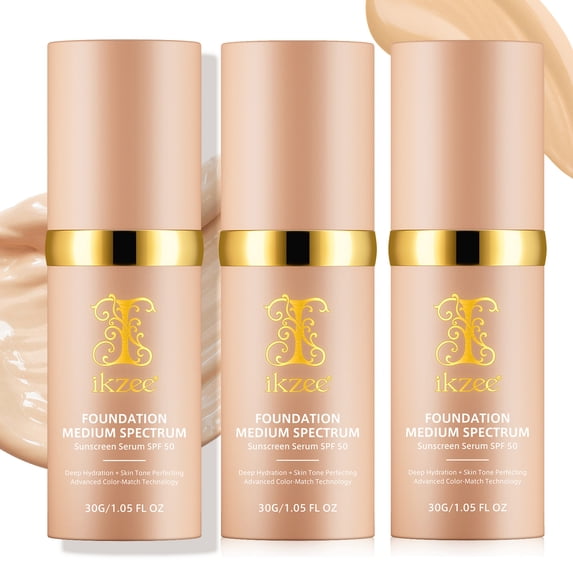 3 Pack Foundation Medium Spectrum, Color-Match Technology, Long - Lasting Formula, Perfect for Daily Use, 1.05 FL OZ