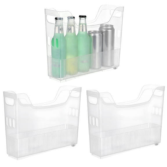 3 Pack Freezer Organizer Bins, Clear Plastic Pantry Organizers With Wheels, Tall Narrow Kitchen Organization Rolling Containers For Cabinet, Home, Office Storage