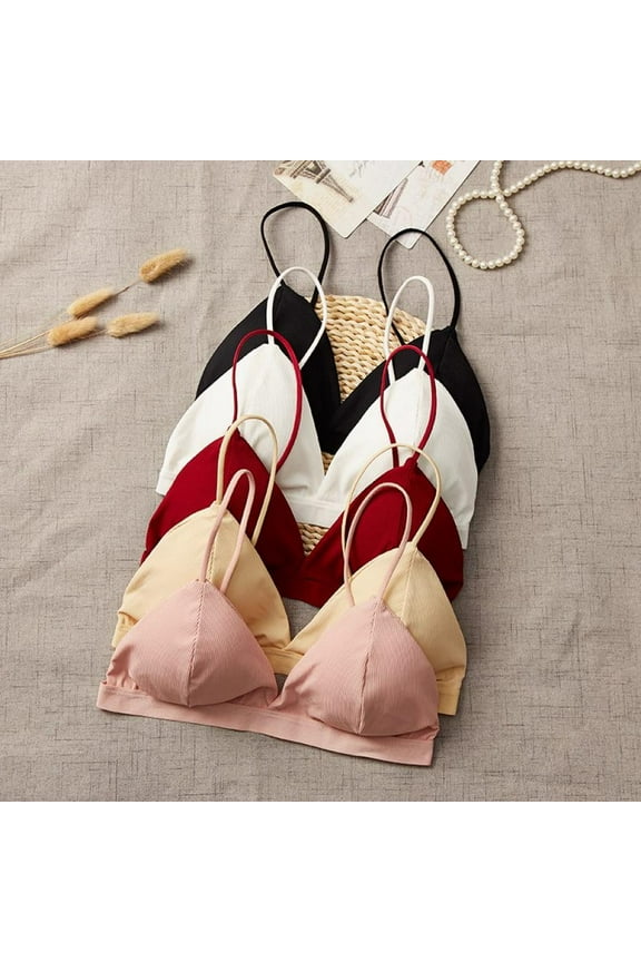 3-Pack French Triangle Cup Women Sexy Bra Thread Thin Shoulder Strap Beauty Back Bra Deep V-Neck Solid Tube Top Bra