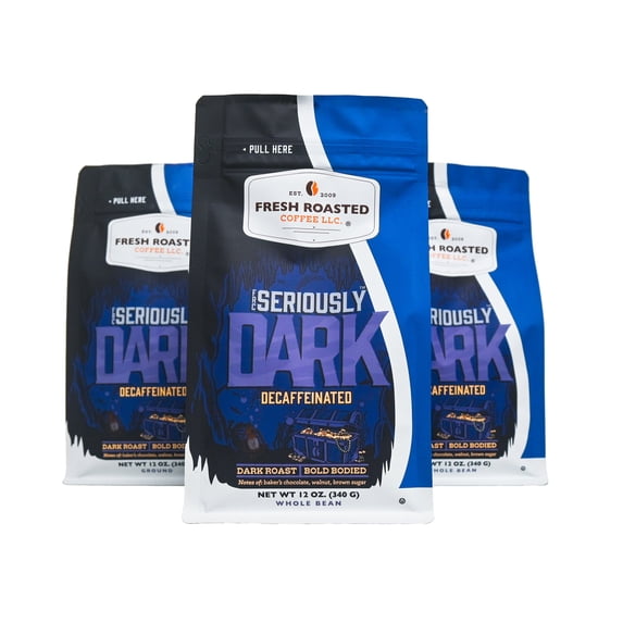 3 Pack Fresh Roasted Coffee, Seriously Dark Decaf, Kosher, Whole Bean, 12 oz