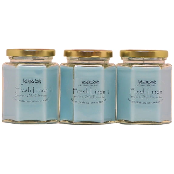 3- Pack Fresh linen Smoke & Odor Eliminator Candle, 8 oz Hexagon jar