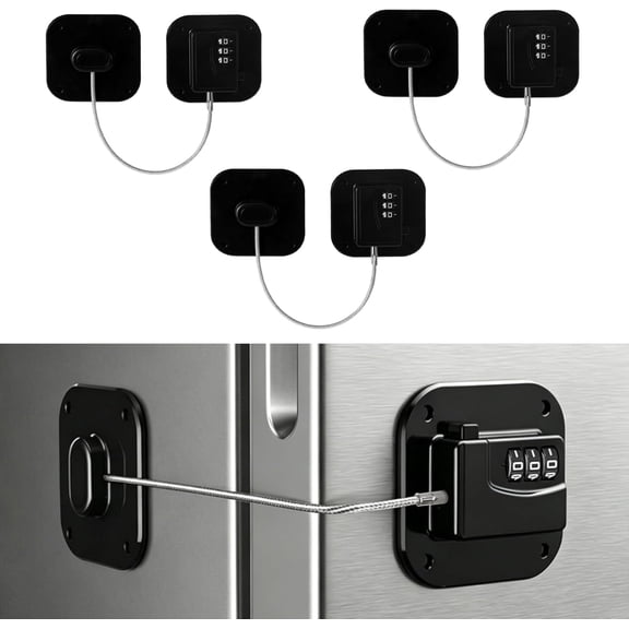 3 Pack Fridge Lock, Upgraded Refrigerator Lock Combination, Freezer Lock for Upright Freezer, Cabinet Lock with Code for Child Safety, Refrigerator Lock for Kids, Black