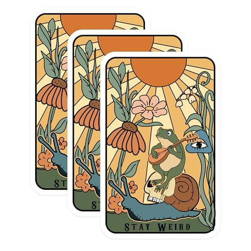 (3 Pack) Frog Playing Banjo Decals - Snail Skull - Stay Weird Vinyl Decals- 3 Inches On Longest Side - Easy Peel & Apply - Made in USA - 3MCS5173