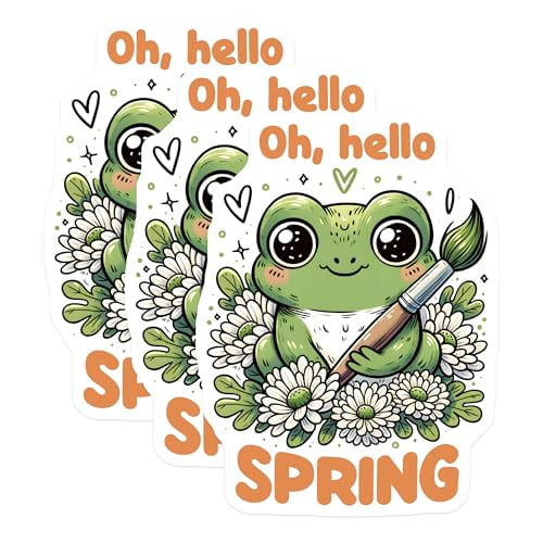 (3 Pack) Frog Spring Decals - Cute Animal Sticker - Laptop Decal - Planner Decals - 3 Inches On Longest Side - Easy Peel & Apply - Made in USA - 3MCS6774