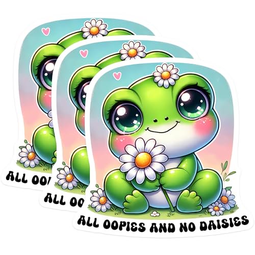 (3 Pack) Frog and Daisy Decals - Cute Animal Art - Laptop Decal Stickers - 3 Inches On Longest Side - Easy Peel & Apply - Made in USA - 3MCS6385
