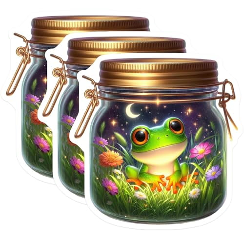 (3 Pack) Frog in a Jar Decals - Cute Animal Stickers - Whimsical Home Decor - 3 Inches On Longest Side - Easy Peel & Apply - Made in USA - 3MCS8116