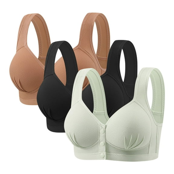 3 Pack Front Closure Bras for Women Full Support Comfort Push up Bralette Wireless Snap Closing Everyday Bra Style B-4 New Comfortable Sports Bra Multicolor L