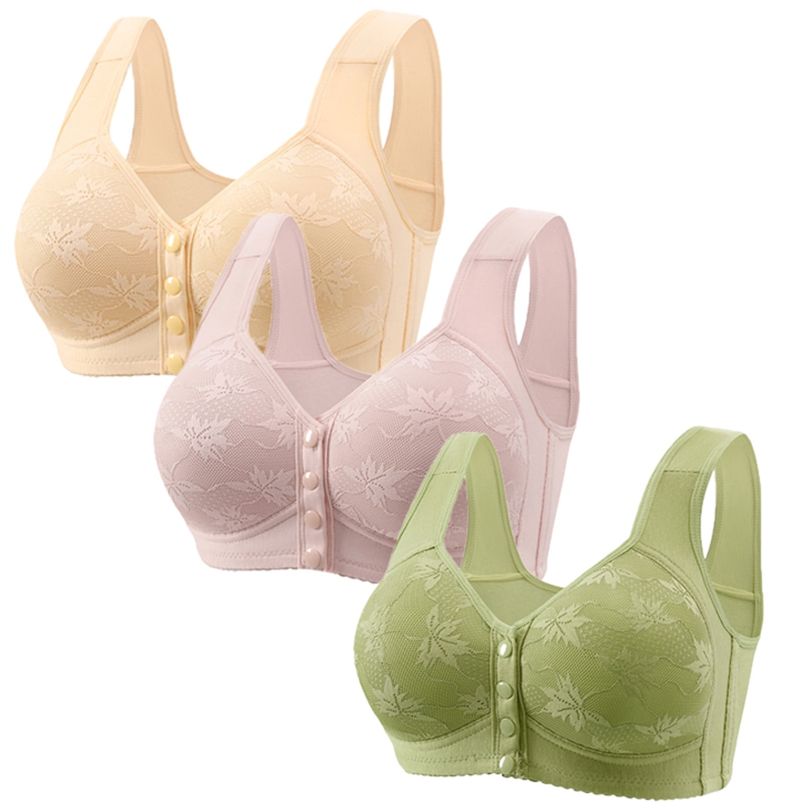 3-Pack Front Closure Bras for Women Plus Size No Underwire Bra Wide Strap Quickly Wear Bralettes