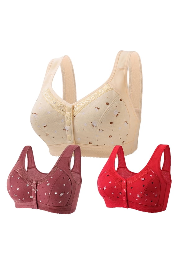 3 Pack Front Closure Bras for Women Wireless Bras Front Snaps Seniors Snap Front Bra Older Women Everyday Bras